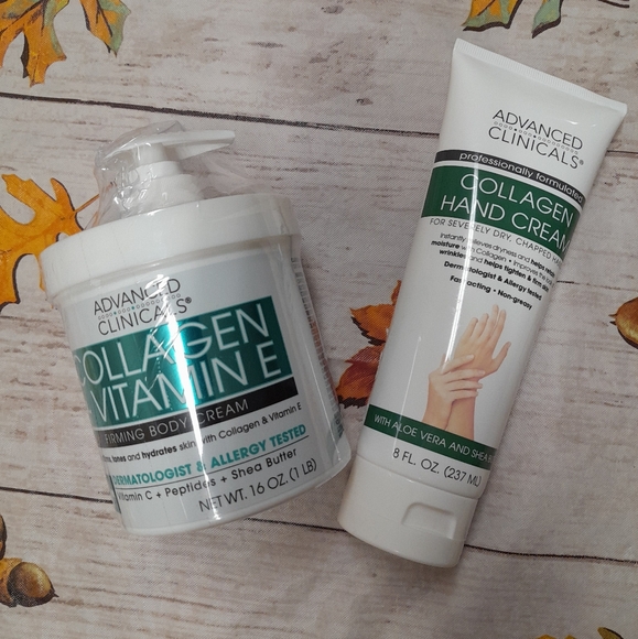 Collagen +Vitamin E/Collagen Hand Cream NWT Size:16 & 8fl oz Advanced Clinicals - Picture 1 of 4